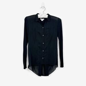Helmut Lang High Low Button Up Shirt Size P Black Career Office Noire Minimalist